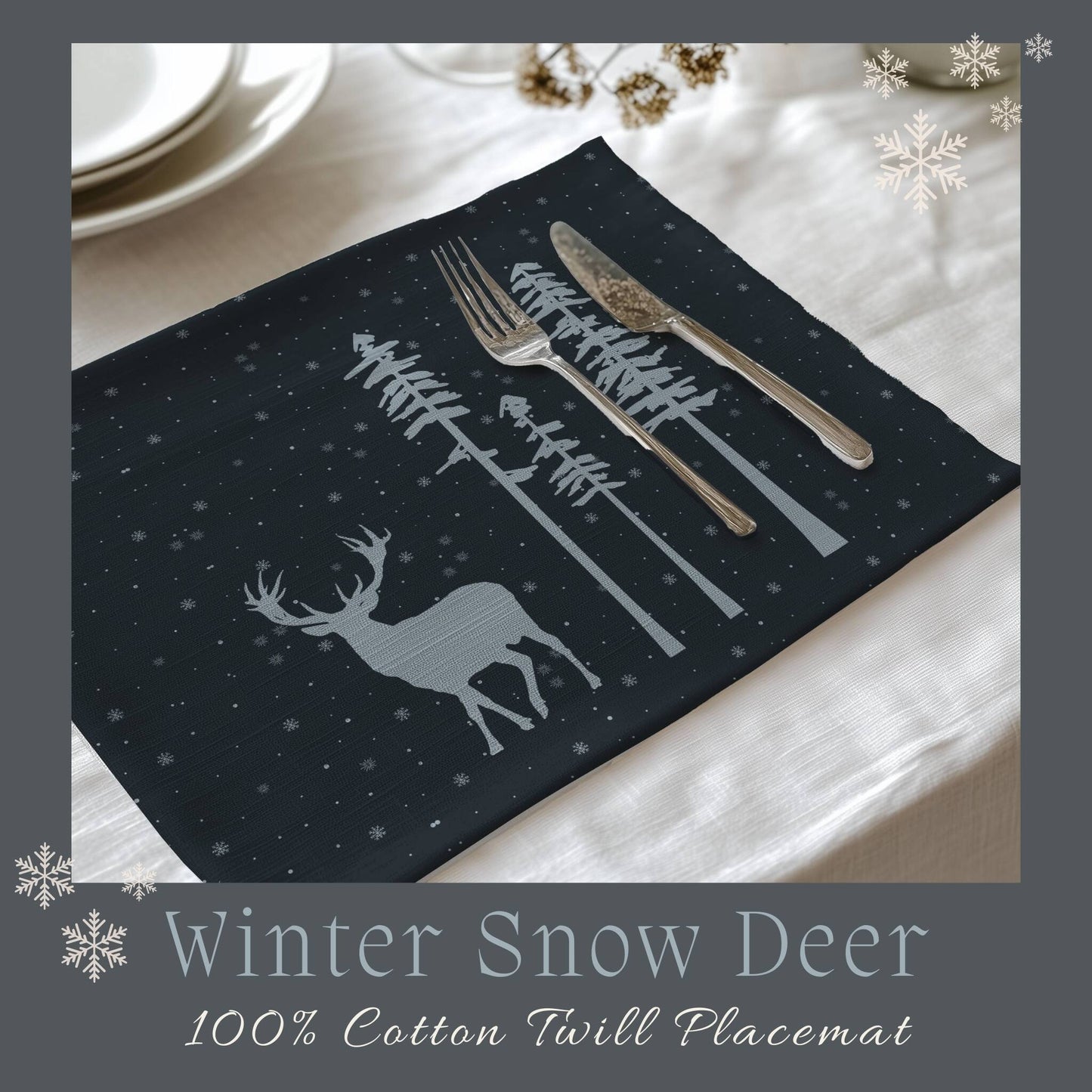 Winter Snow Deer Placemat, 2pc - ZumBuys