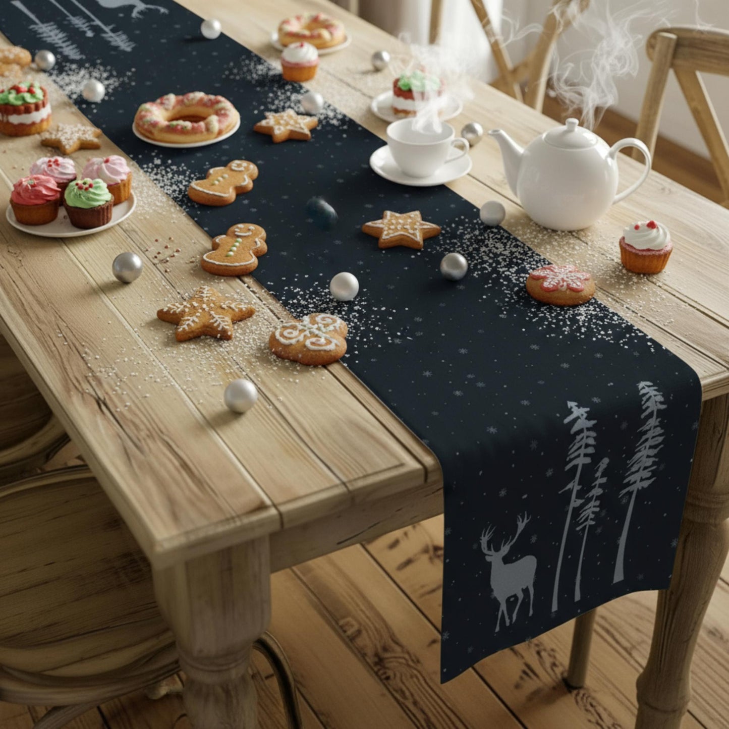 Winter Snow Deer Table Runner (Cotton, Poly) - ZumBuys