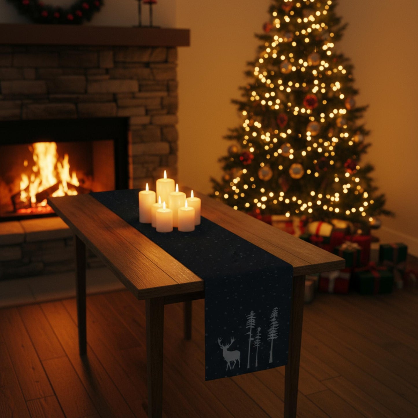 Winter Snow Deer Table Runner (Cotton, Poly) - ZumBuys