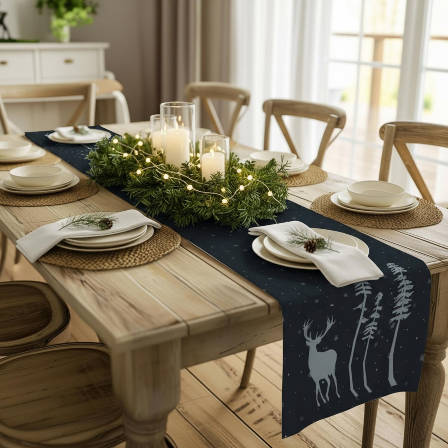 Winter Snow Deer Table Runner (Cotton, Poly) - ZumBuys