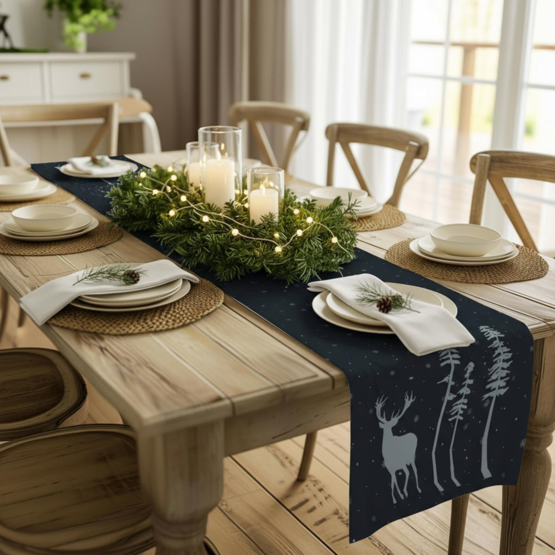 Winter Snow Deer Table Runner (Cotton, Poly) - ZumBuys