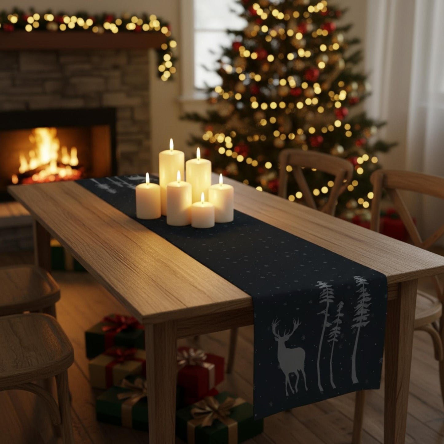 Winter Snow Deer Table Runner (Cotton, Poly) - ZumBuys