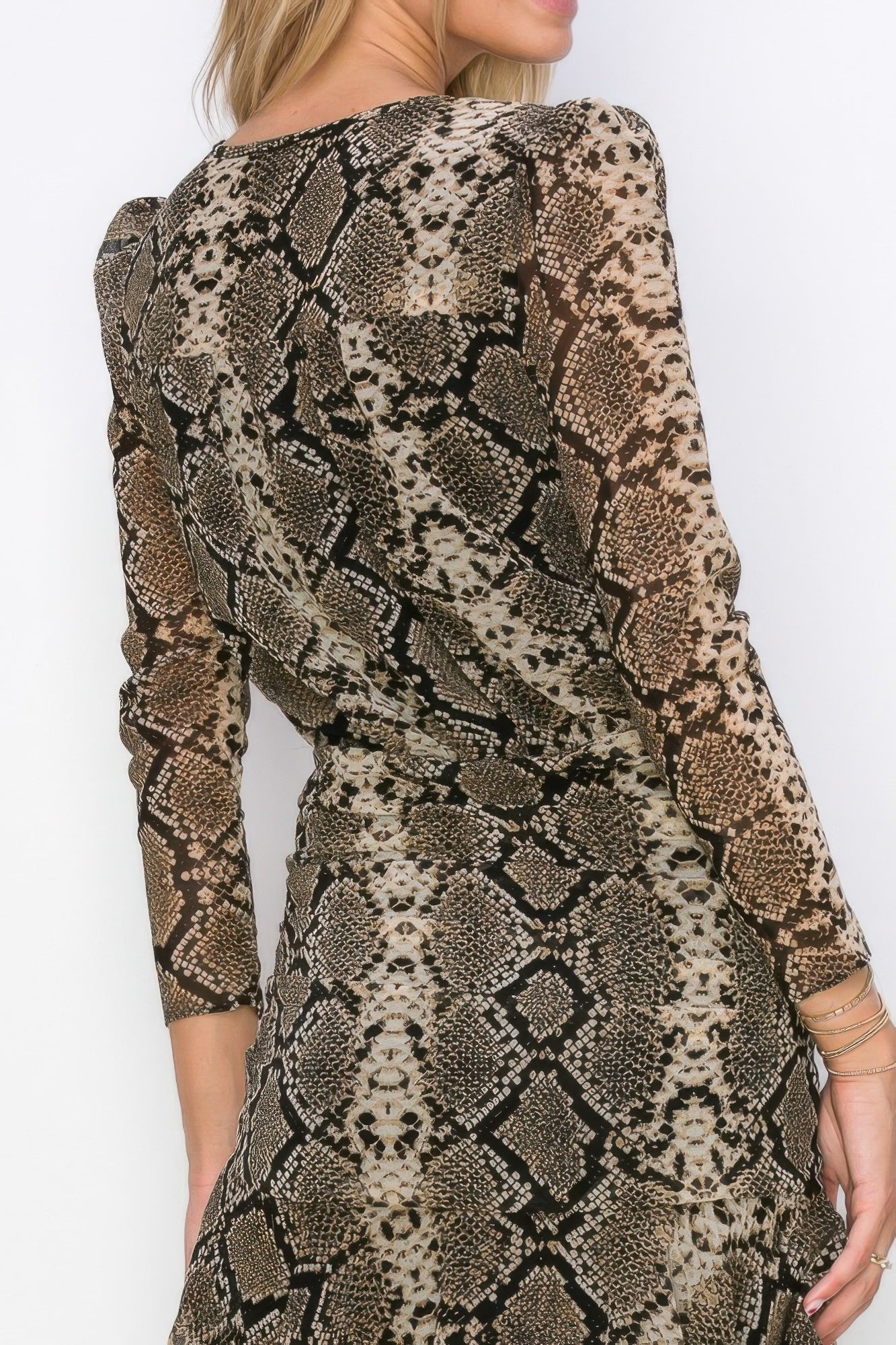 Woman Side Ruched Wrap Snake Print Mini Dress - ZumBuys