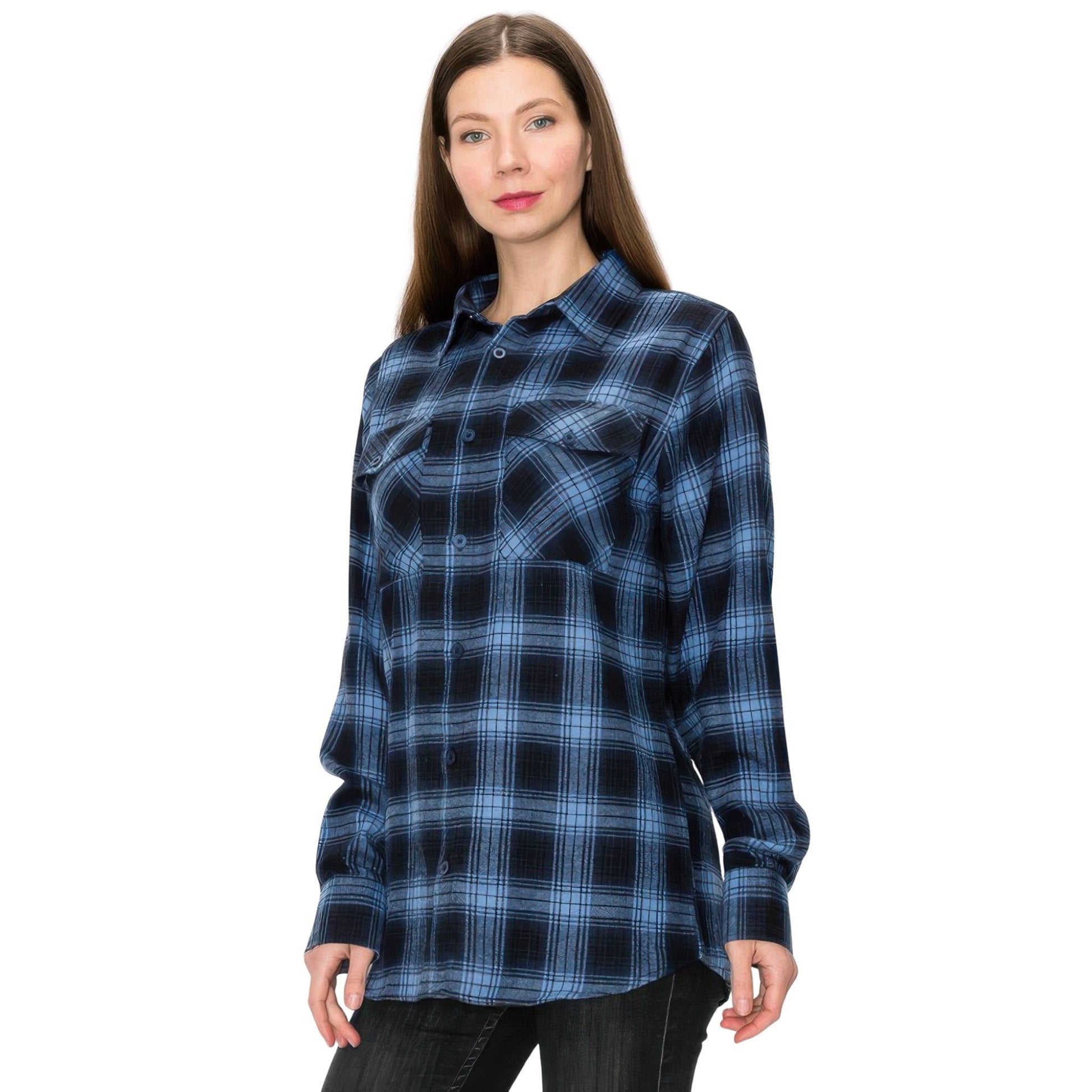 Womens Boyfriend Long Sleeve Checkered Flannel - ZumBuys