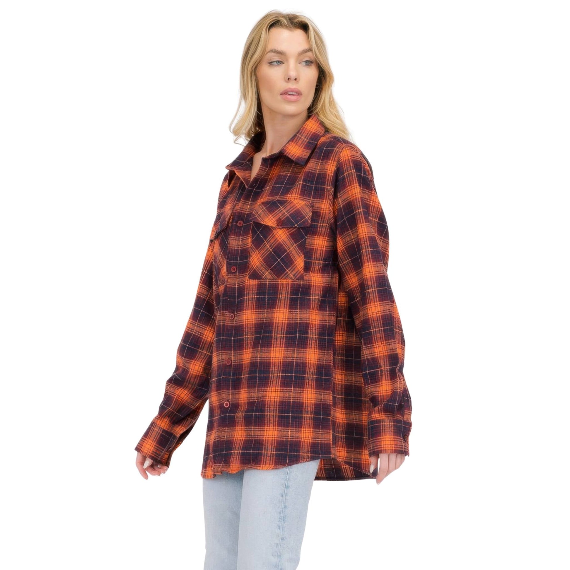 Womens Boyfriend Long Sleeve Checkered Flannel - ZumBuys
