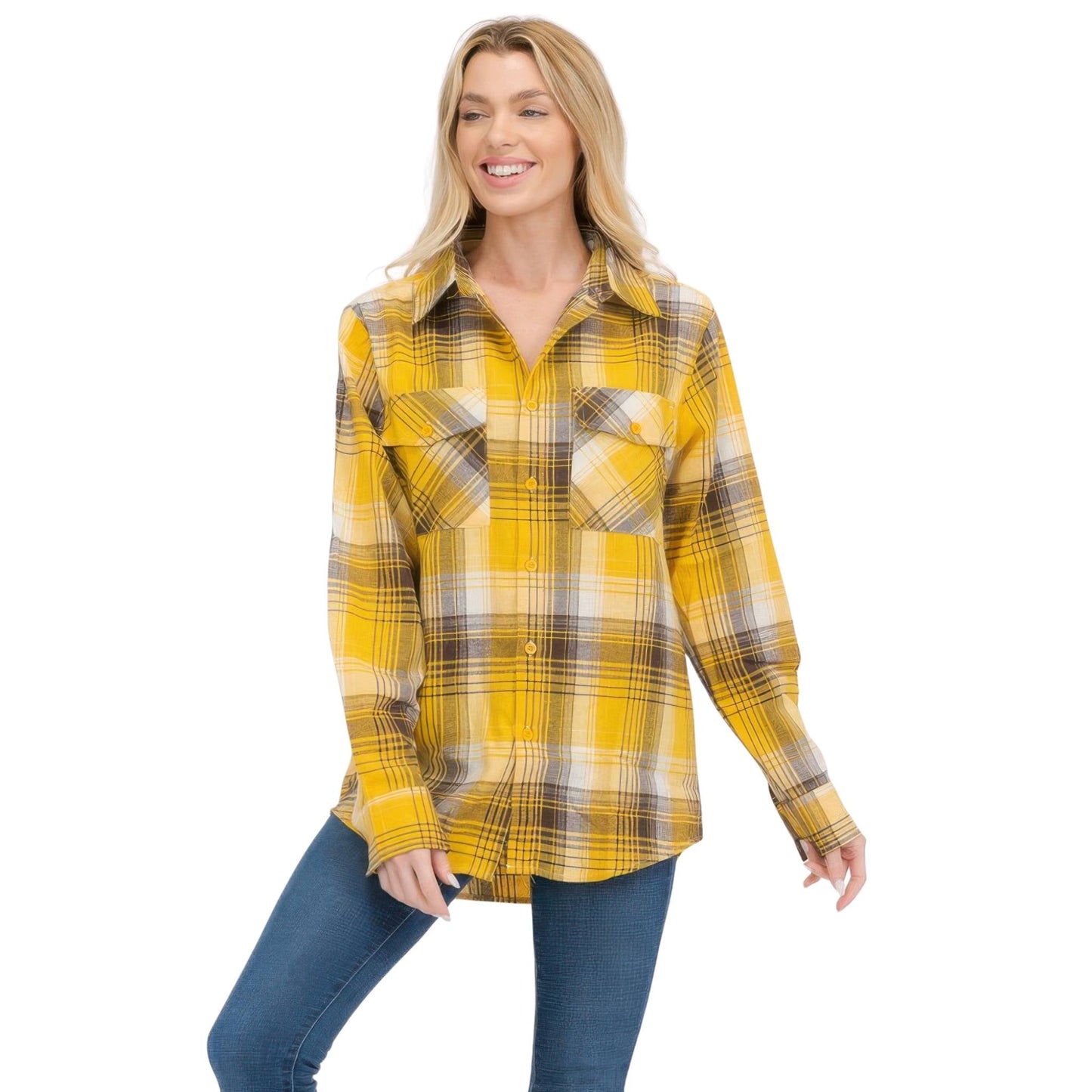 Womens Boyfriend Long Sleeve Checkered Flannel - ZumBuys