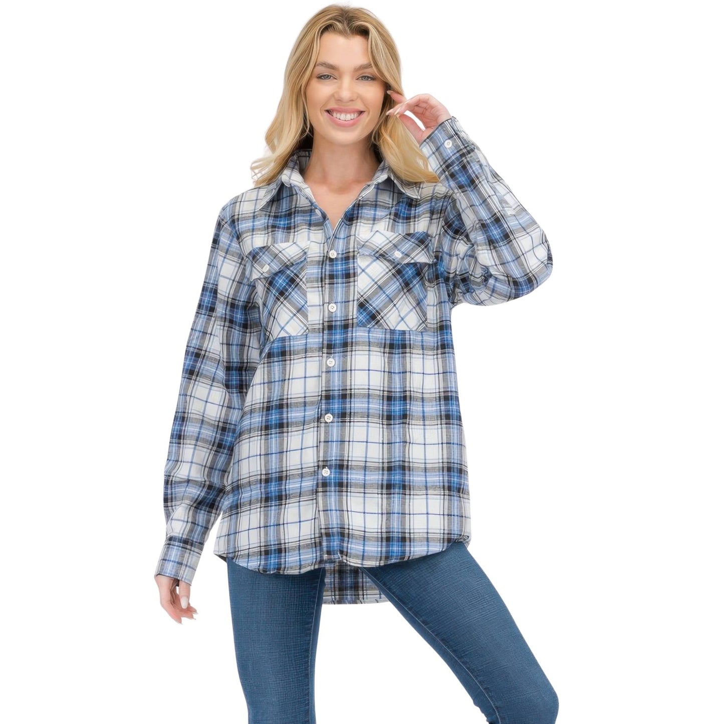 Womens Boyfriend Long Sleeve Checkered Flannel - ZumBuys