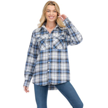 Womens Boyfriend Long Sleeve Checkered Flannel - ZumBuys