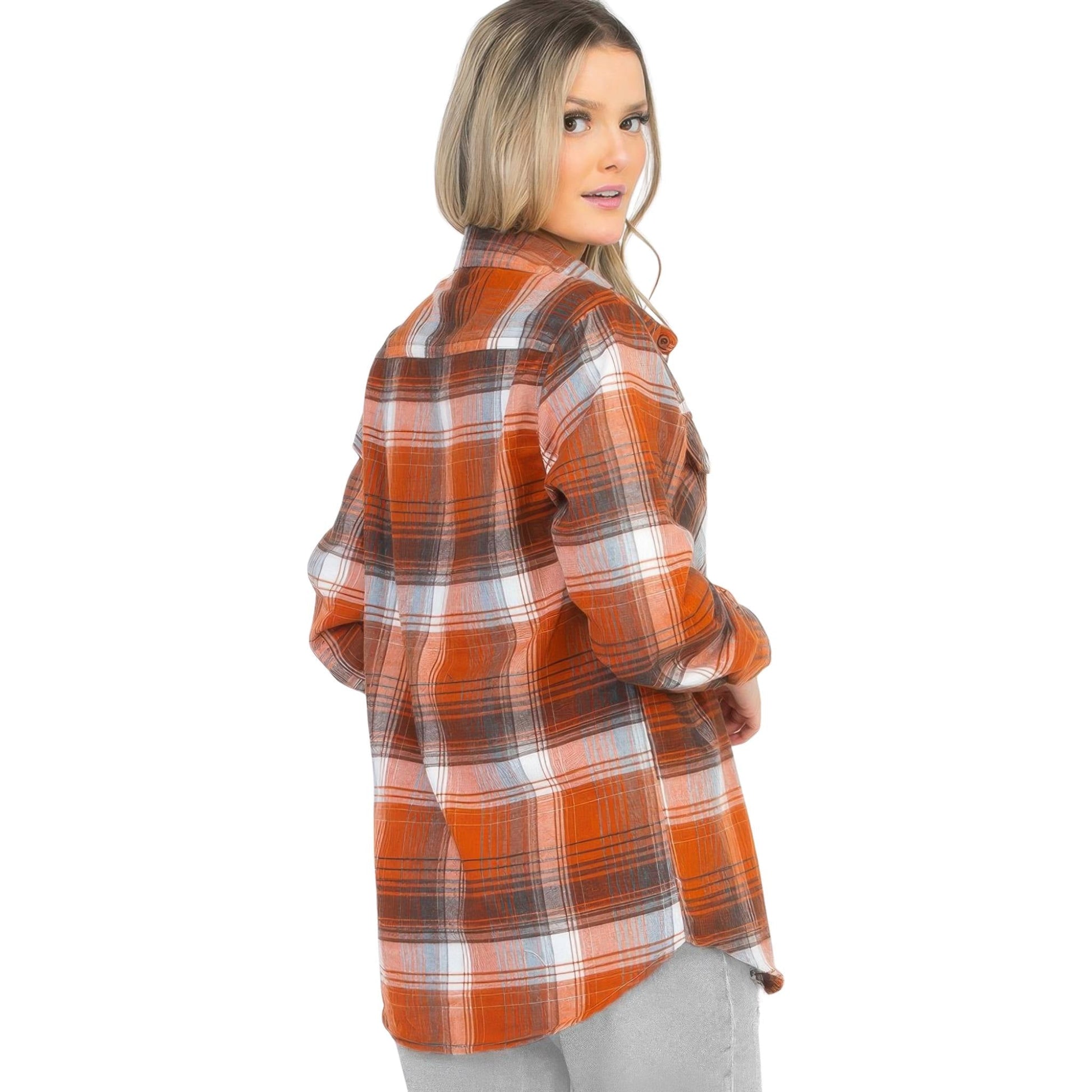 Womens Boyfriend Long Sleeve Checkered Flannel - ZumBuys