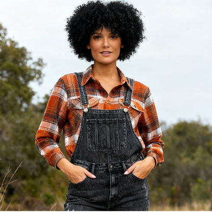 Womens Boyfriend Long Sleeve Checkered Flannel - ZumBuys