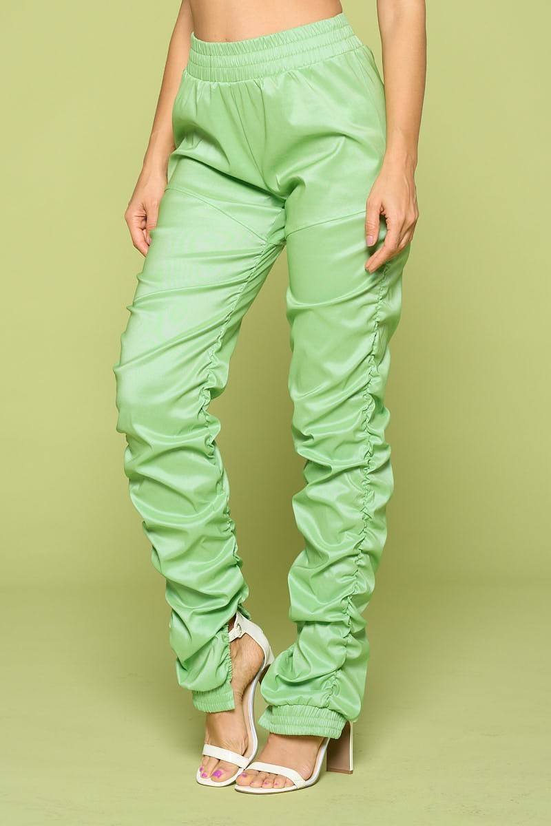 Women’s PU Leather Ruched Pants – High Waist Stretch Statement Style - ZumBuys