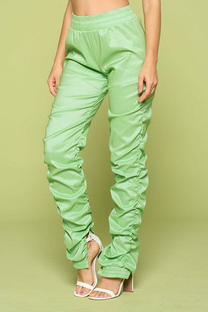 Women’s PU Leather Ruched Pants – High Waist Stretch Statement Style - ZumBuys