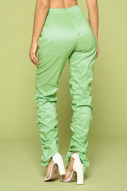 Women’s PU Leather Ruched Pants – High Waist Stretch Statement Style - ZumBuys
