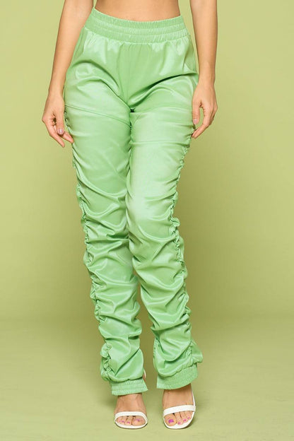 Women’s PU Leather Ruched Pants – High Waist Stretch Statement Style - ZumBuys
