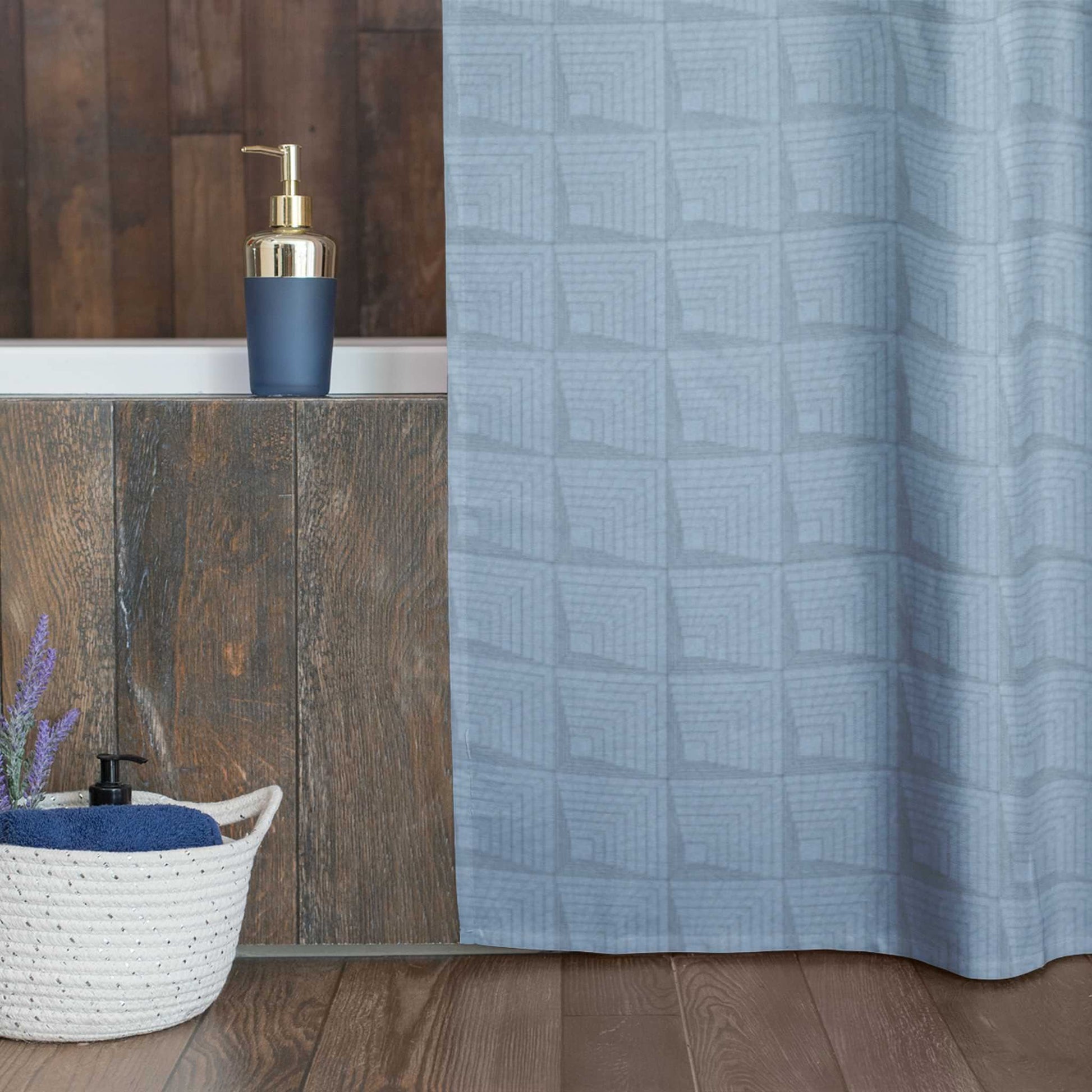 Blue Square Echo Shower Curtains - ZumBuys