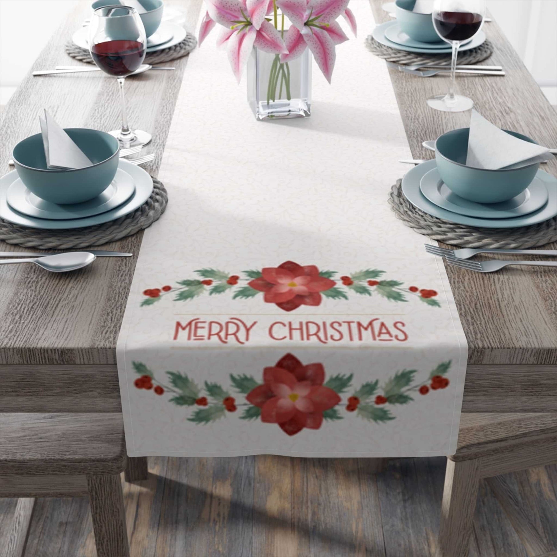 Christmas Poinsettia Table Runner (Cotton, Poly) - ZumBuys