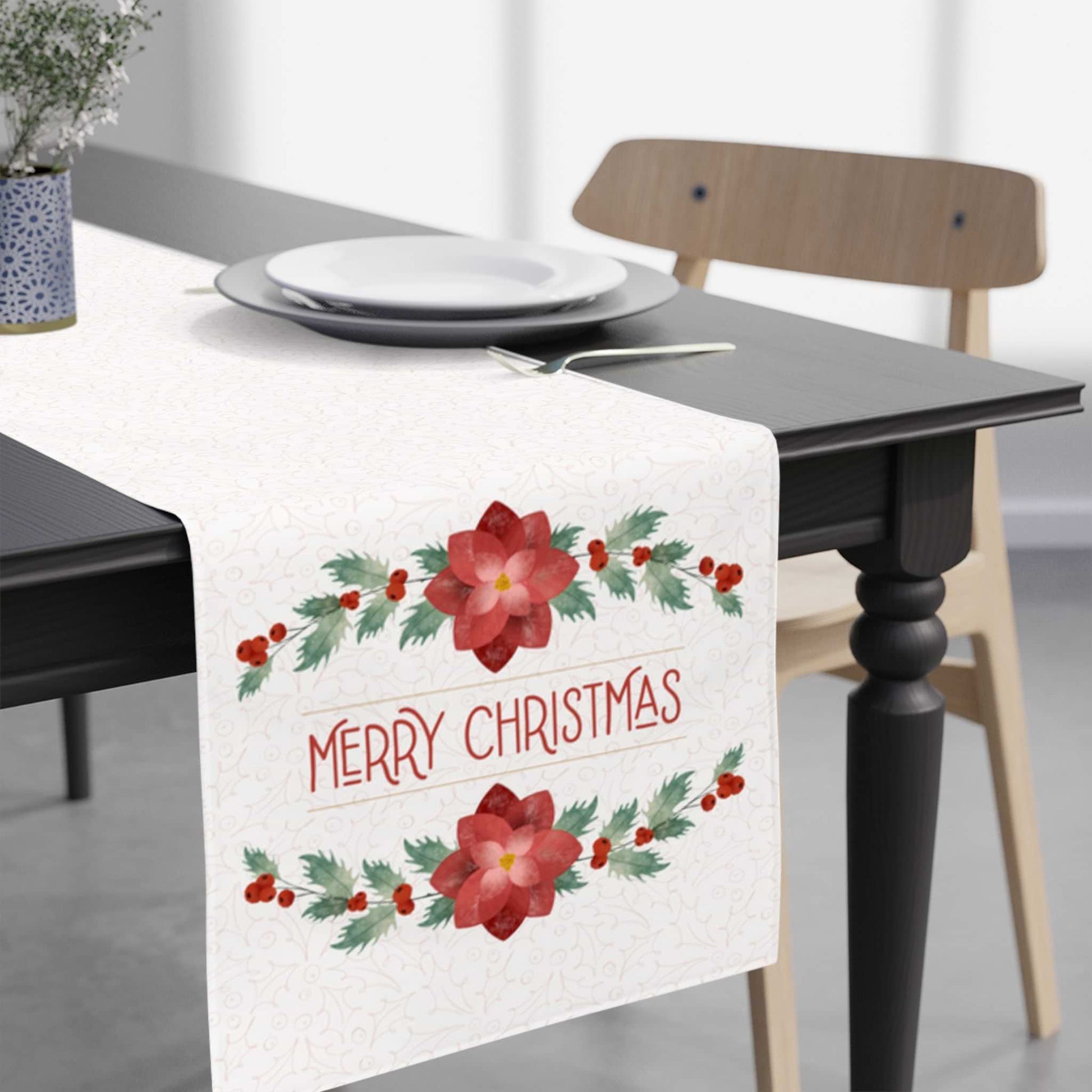 Christmas Poinsettia Table Runner (Cotton, Poly) - ZumBuys