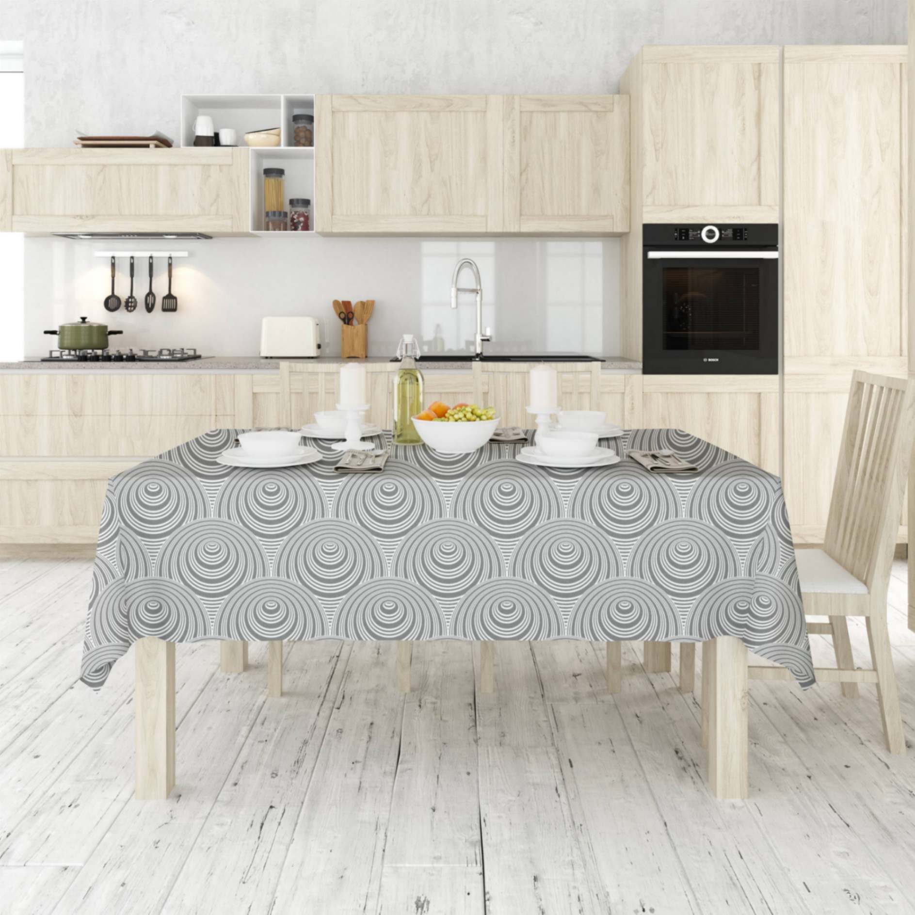 Geo Circles Silver Tablecloth - ZumBuys