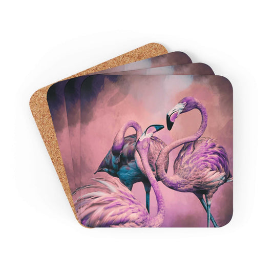 Glitzy Flamingos Corkwood Coaster Set - ZumBuys