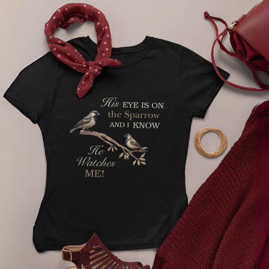 He Watches Me Womens Heavy Cotton Tee - ZumBuys