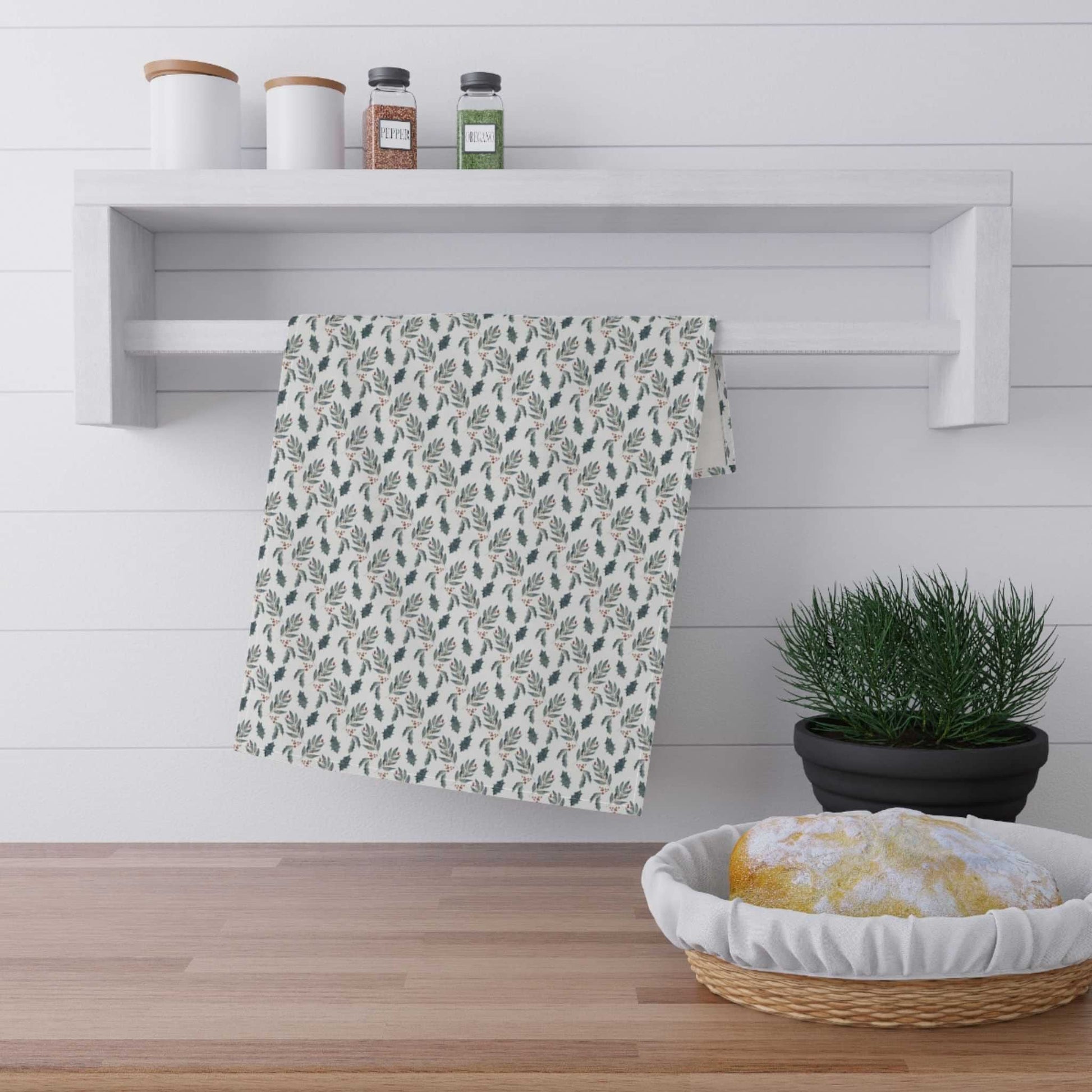 Leaves and Holly Kitchen Towel - ZumBuys