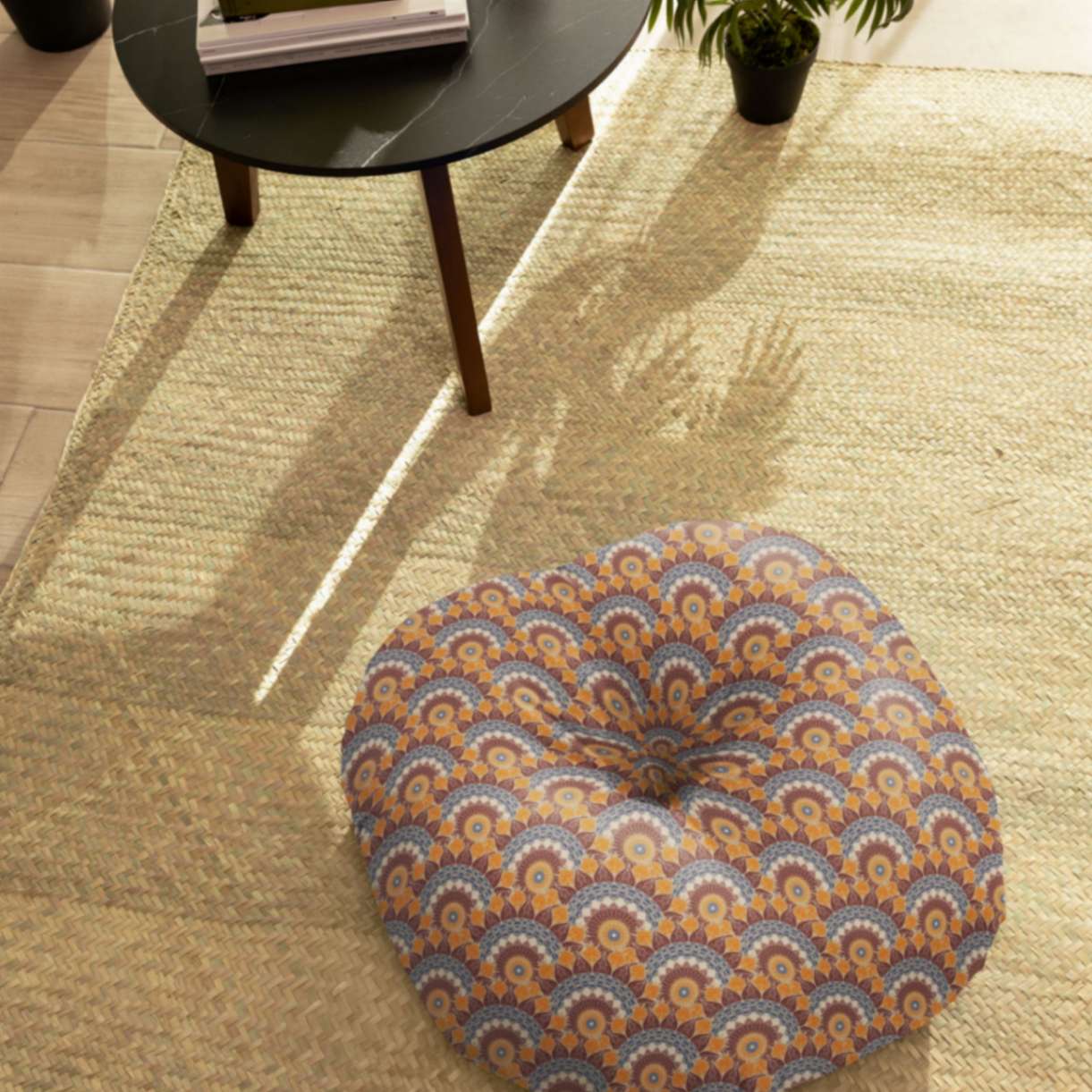 Moroccan Rays Tufted Floor Pillow, Round - ZumBuys