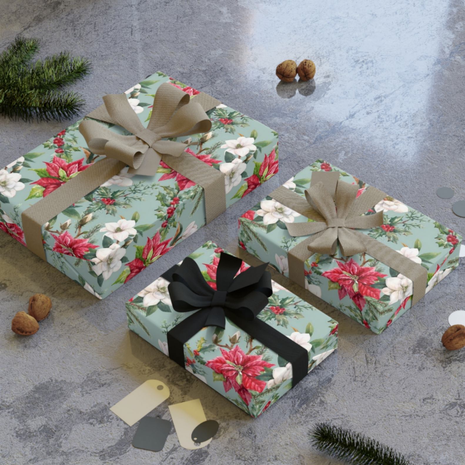 Poinsettia Elegance Wrapping Paper - ZumBuys