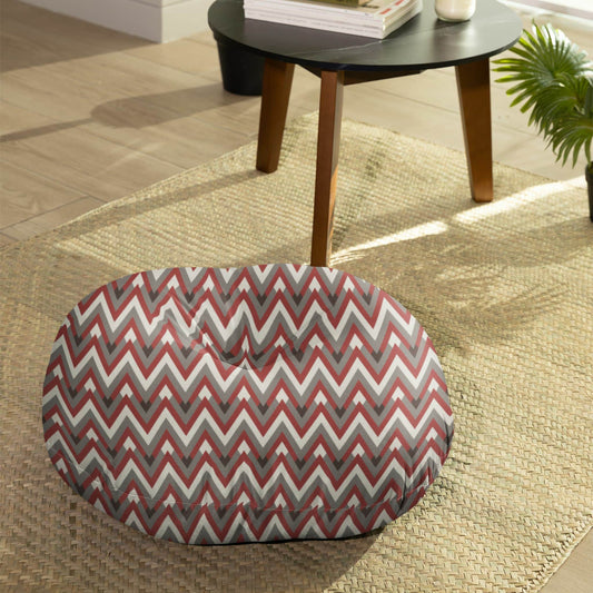 Red Chevron Allure Tufted Floor Pillow, Round - ZumBuys