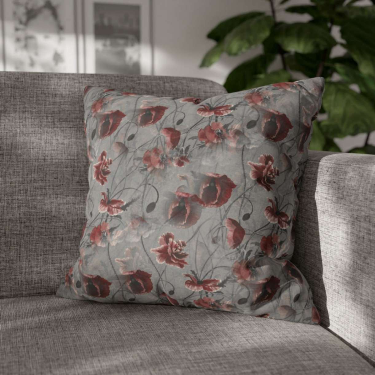 Red Flower Haze Spun Polyester Square Pillow Cover - ZumBuys