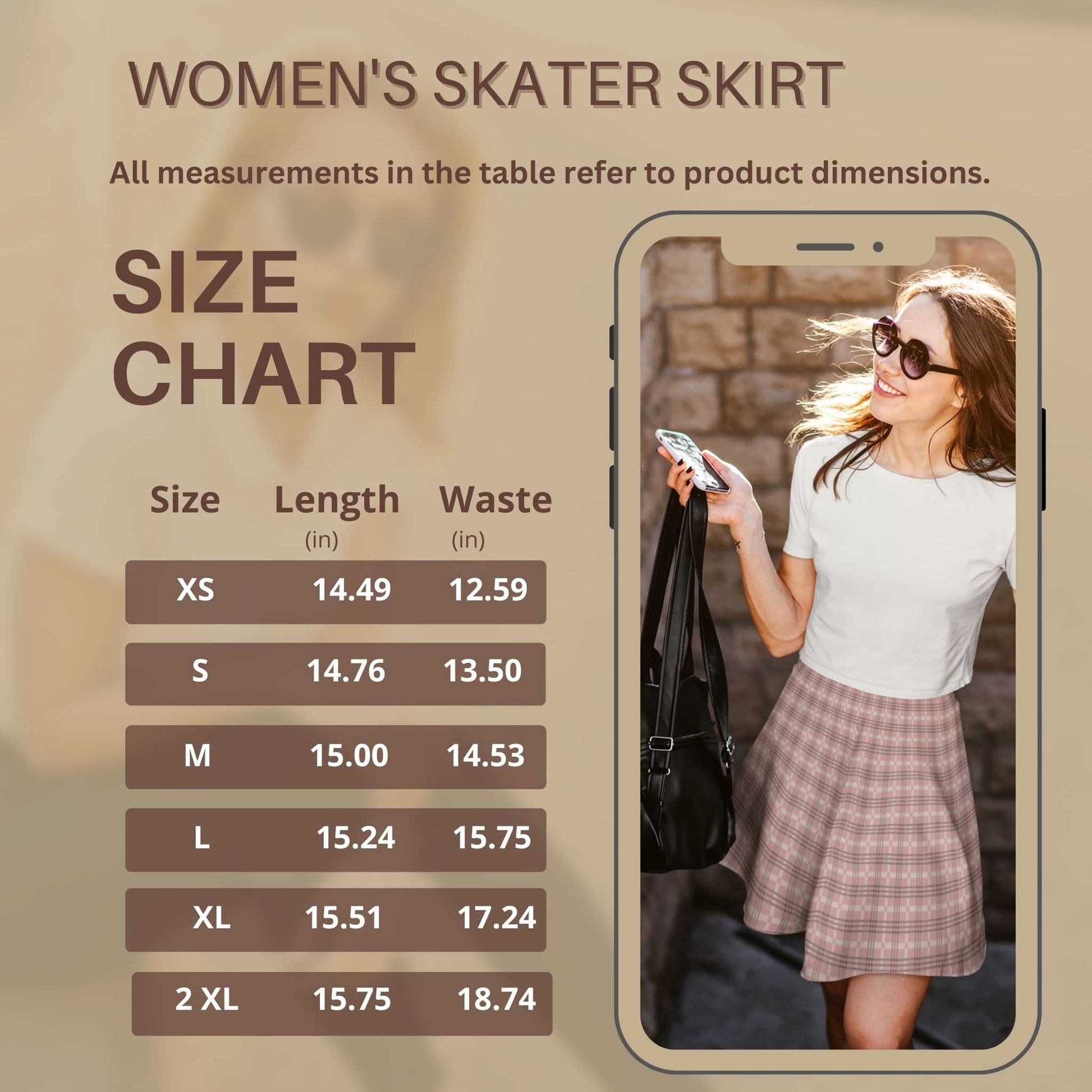 Rose Gold Plaid Women's Skater Skirt - ZumBuys
