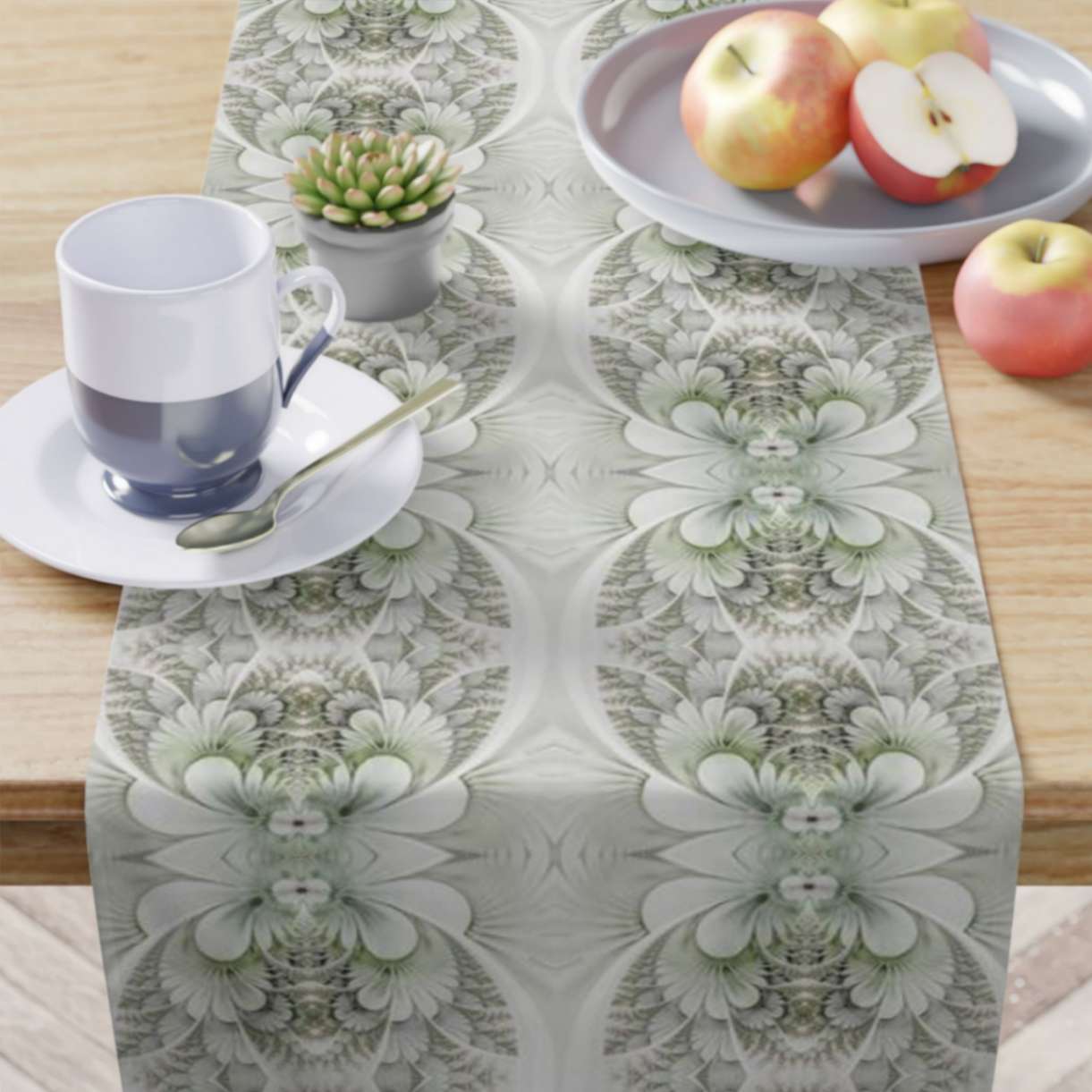 Sterling Green Plume Table Runner (Cotton, Poly) - ZumBuys